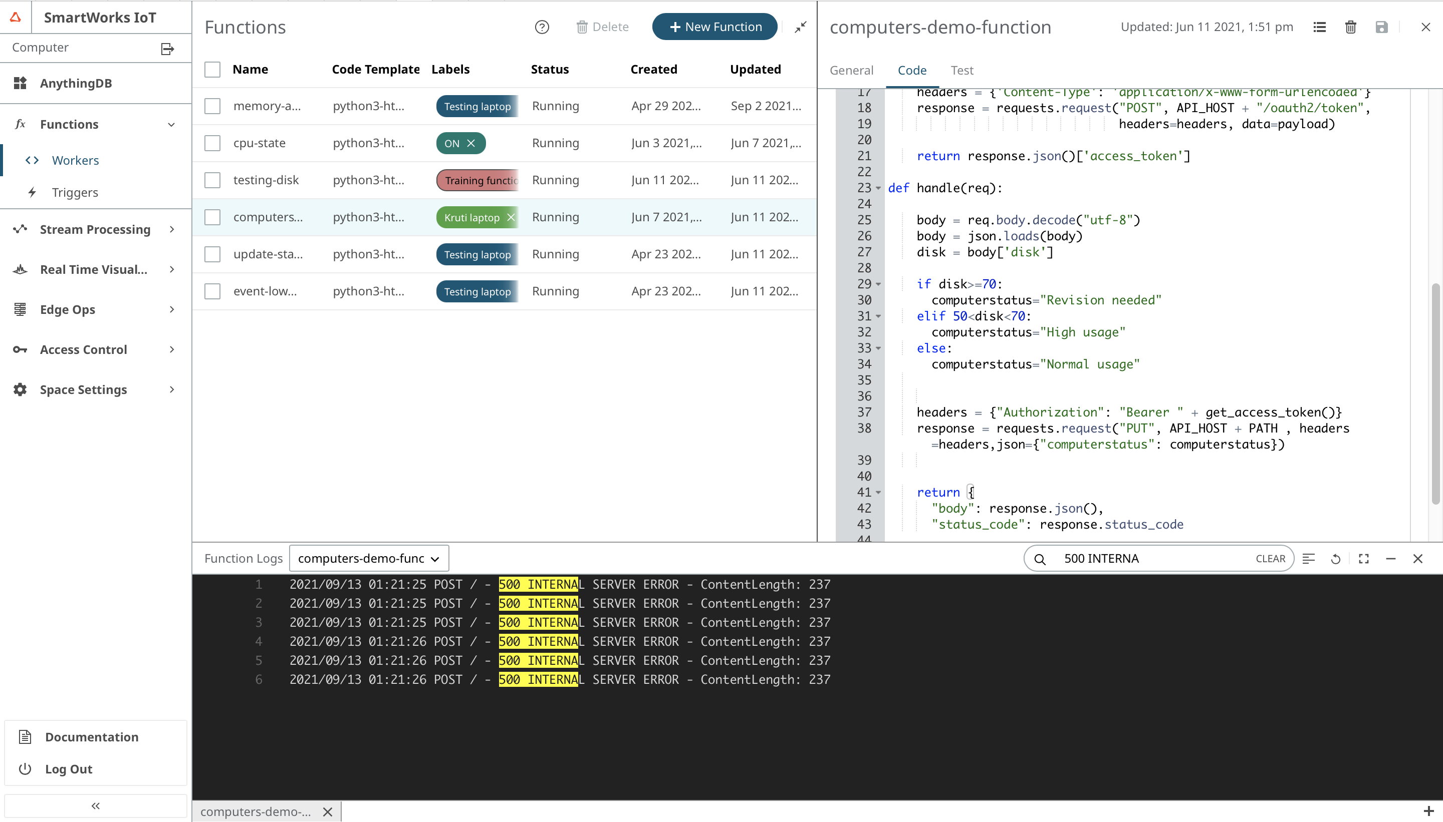 screenshot of SmartWorks IoT